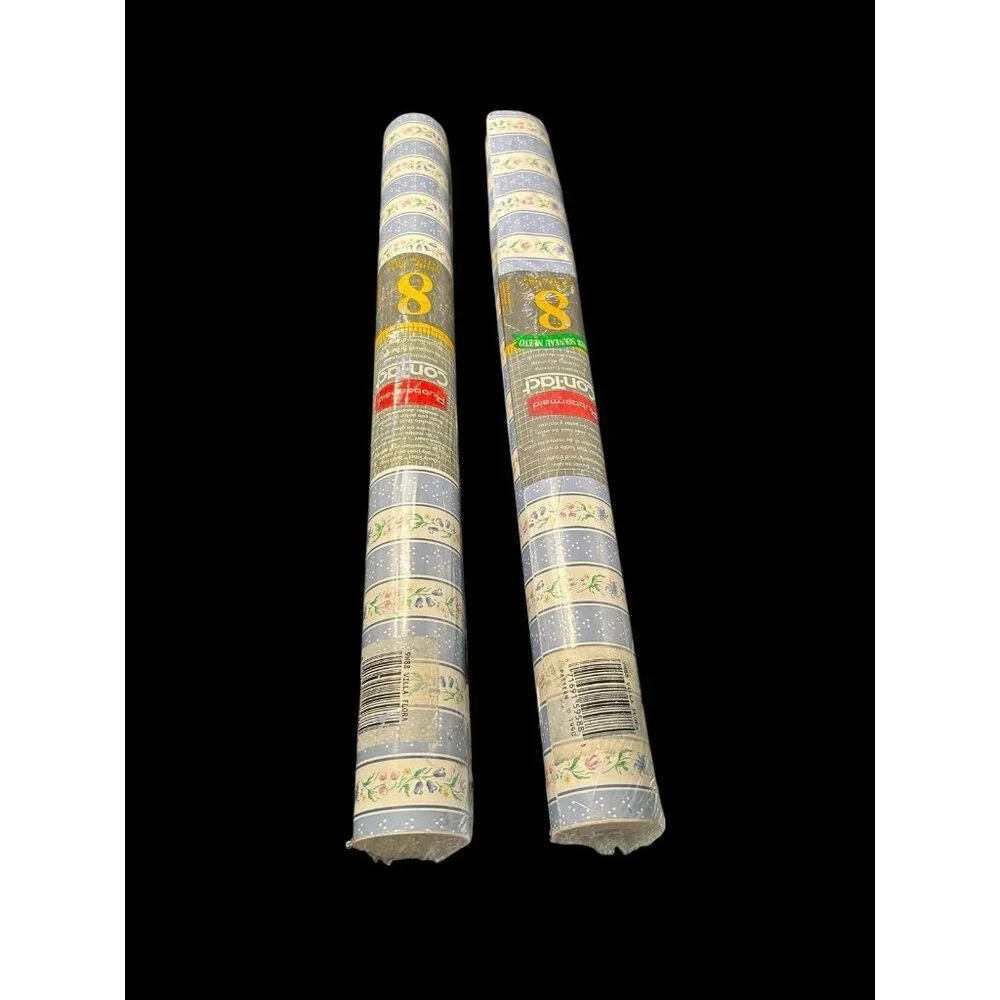 Vintage 1980s Rubbermaid Contact Paper Blue Striped Floral 2 Rolls 36 sf ea
